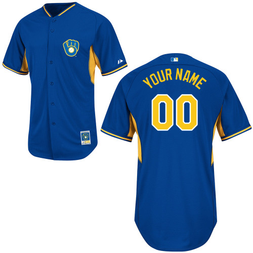 Customized Youth MLB jersey-Milwaukee Brewers Authentic 2014 Blue Cool Base BP Baseball Jersey